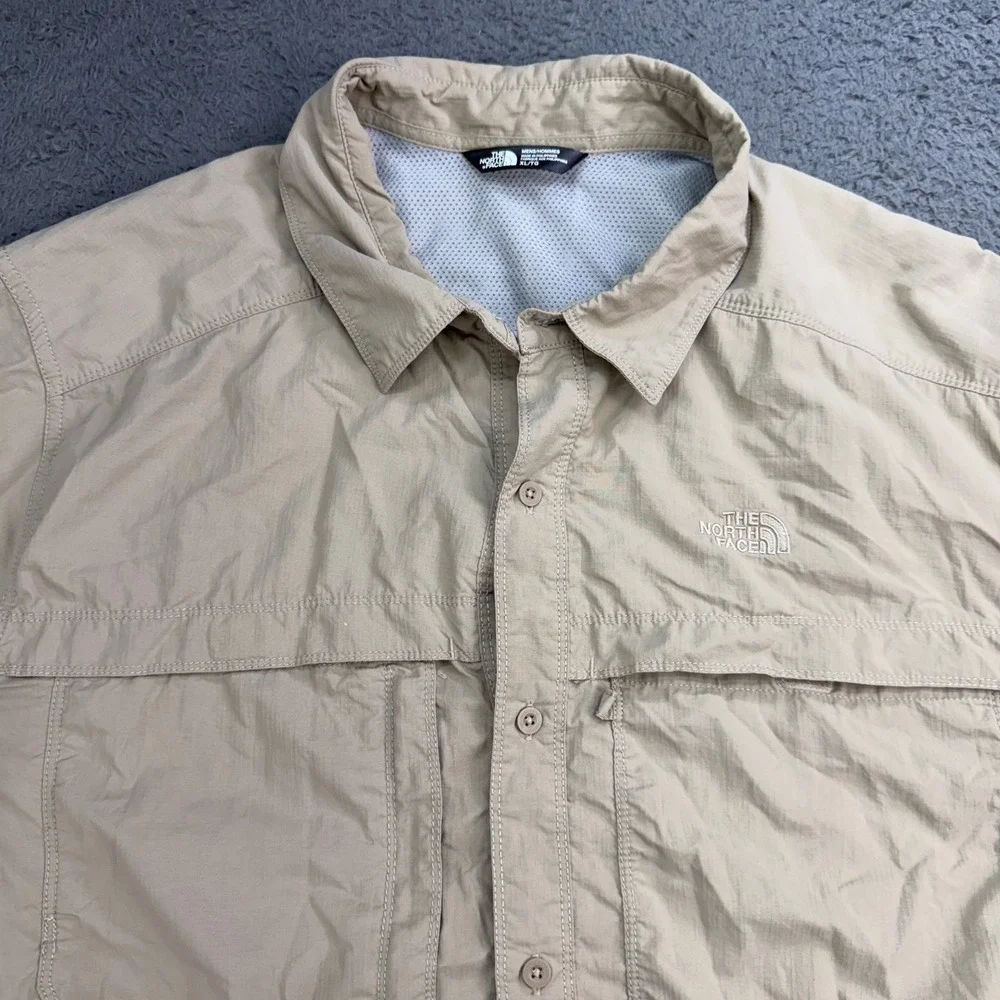 The North Face Button Up Shirt Mens XL Tan Short Sleeve Hiking‎ Ripstop Vent